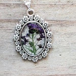Handmade Necklace Real Flowers Cast In Resin Elegant Gift Birthday Anniversary